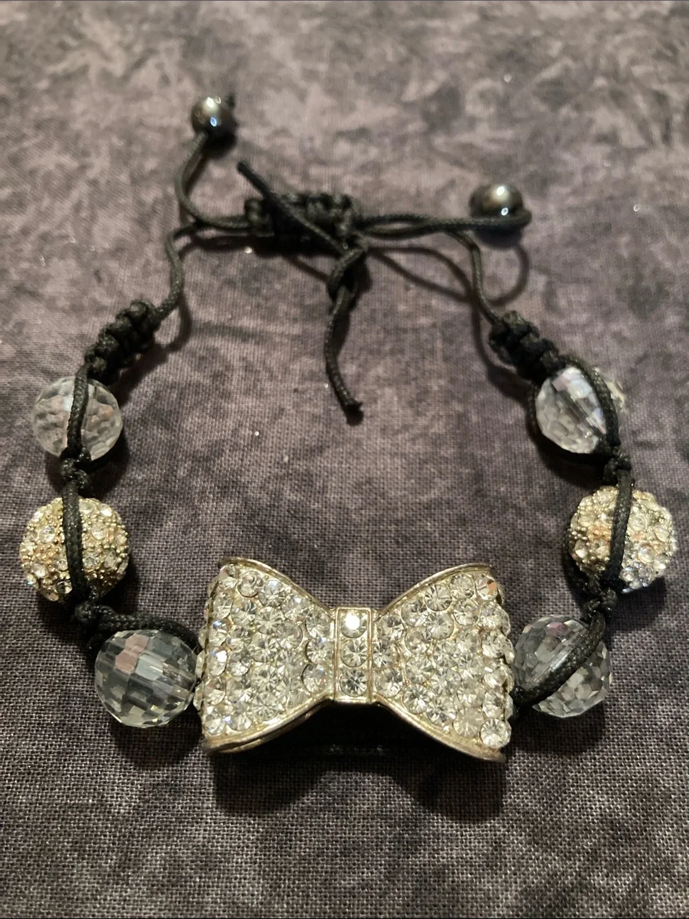 Crystal/Rhinestone Bow Accent Shamballa Bracelet - Silver-Tone